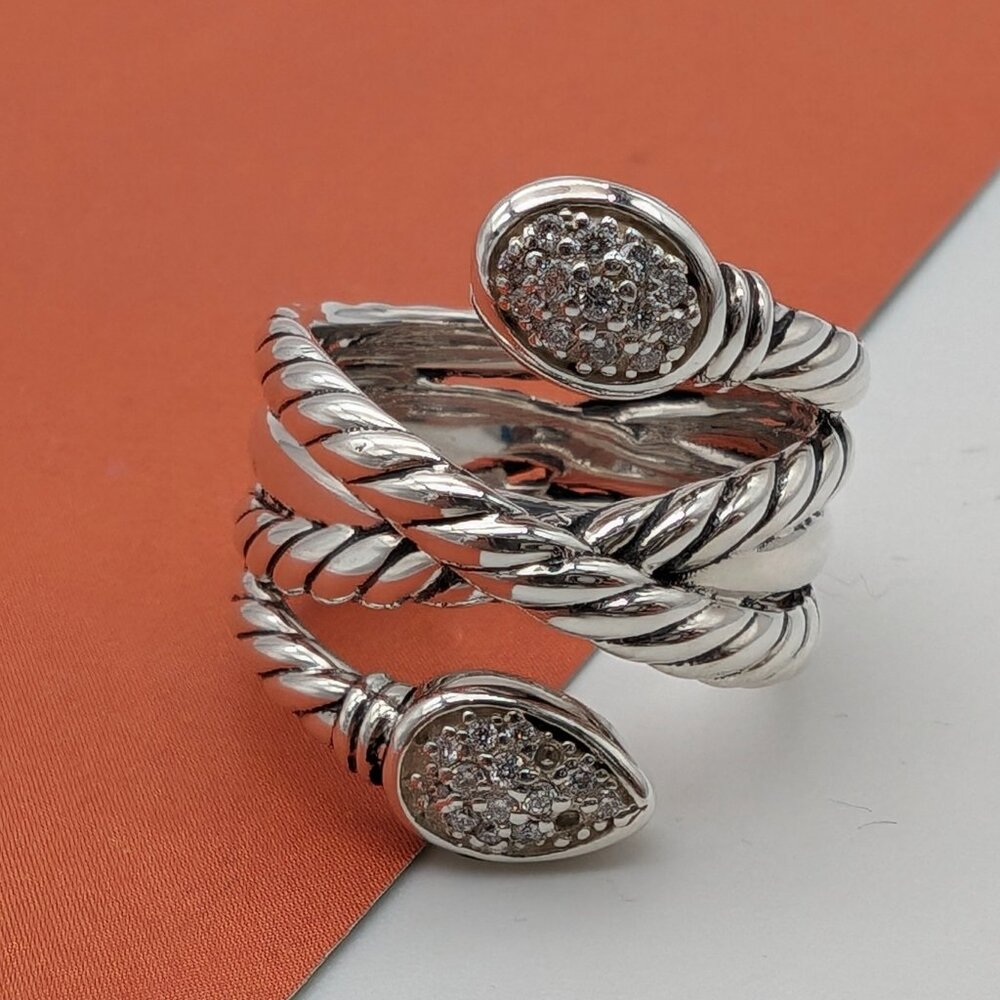 DAVID YURMAN Cable Renaissance Serpent Ring with Diamonds in Sterling Silver 925